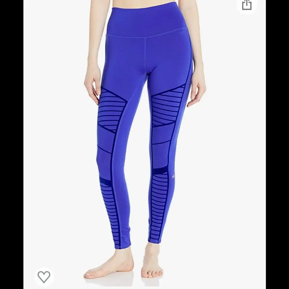 ALO Yoga High Waist Flocked Moto Leggings Sapphire Size Small - Picture 1 of 6